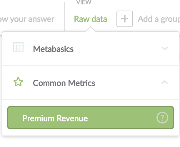 Metric in dropdown