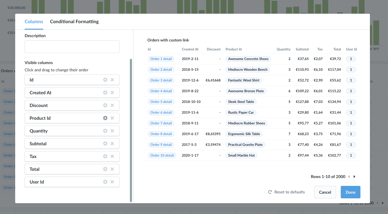 Column settings