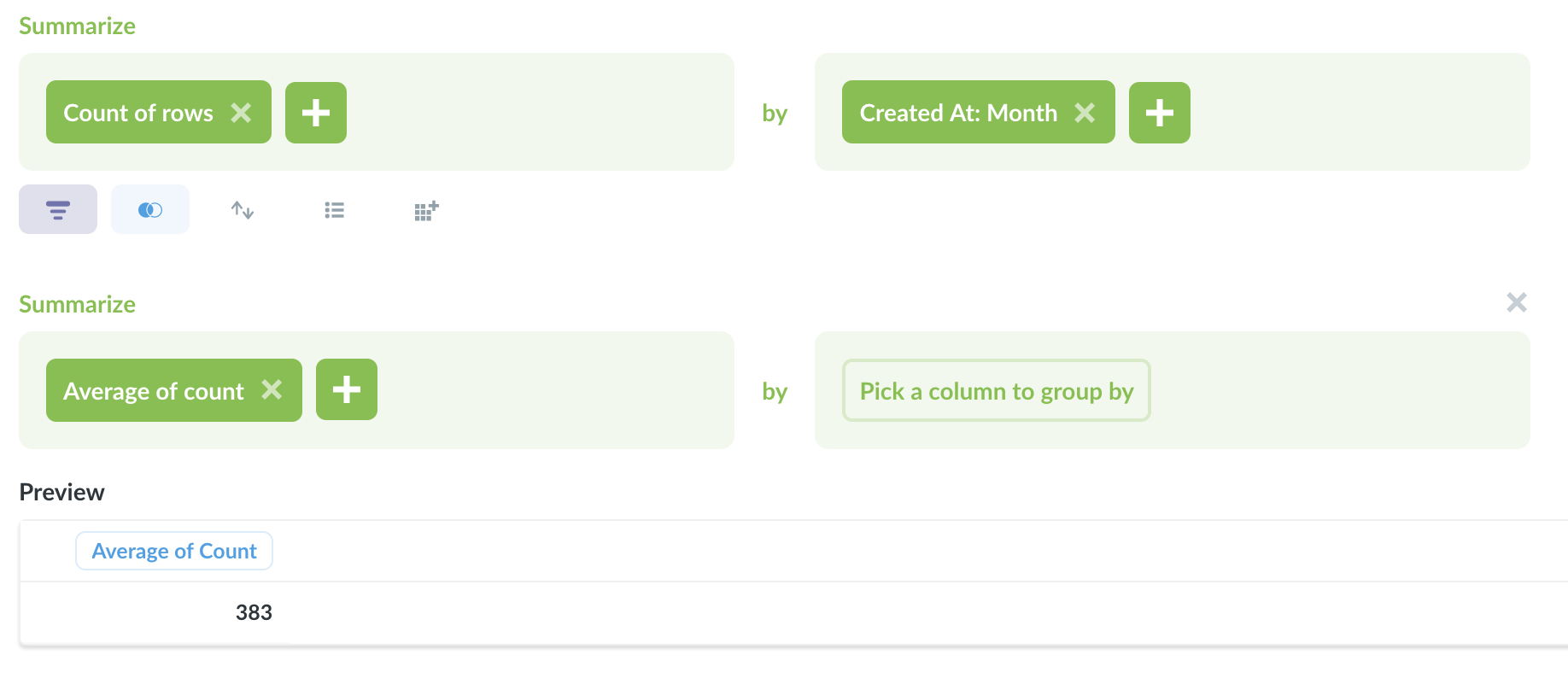 Multiple summarize steps