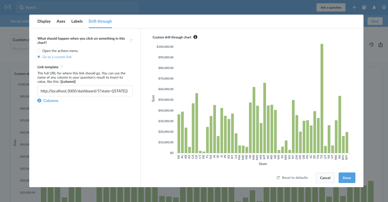 Dashboard link template