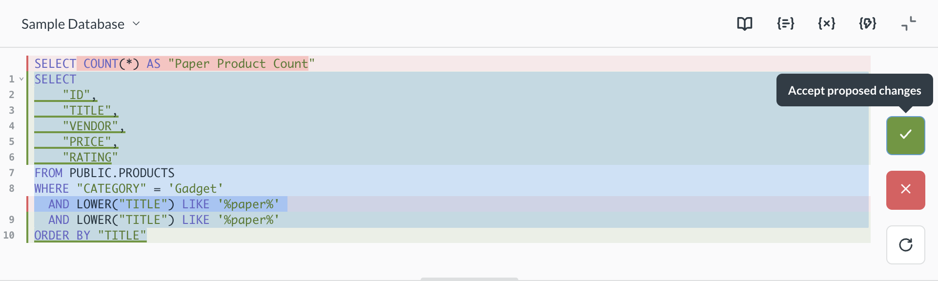 Using inline SQL editing