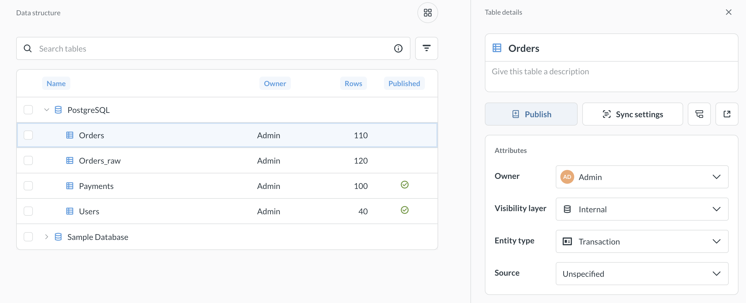 Publishing a table from Connected data