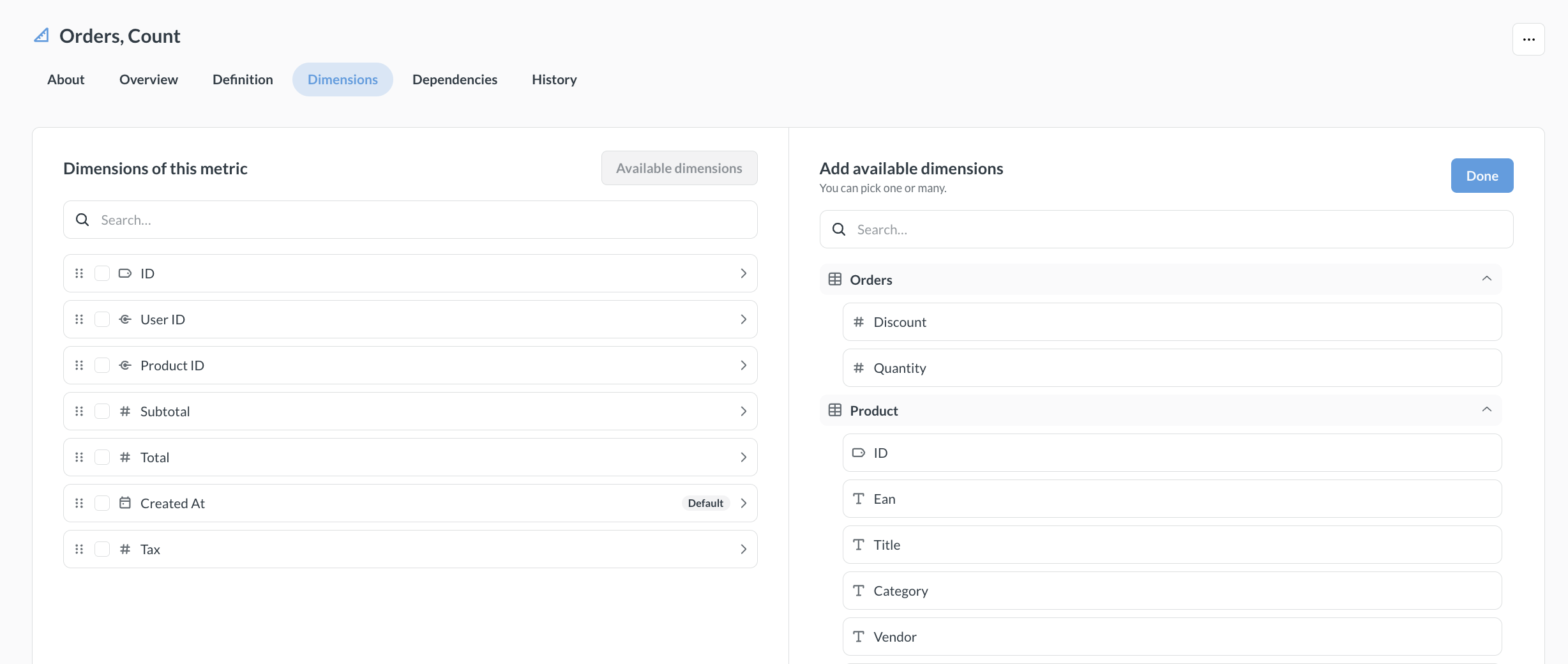 Dimensions tab