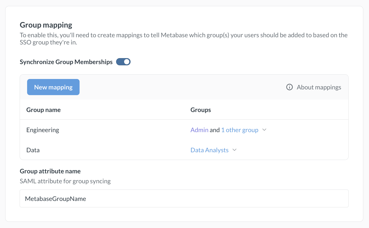 Metabase group mapping